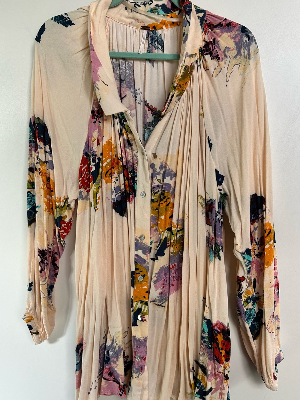 Free People Floral Button-Front Women’s Top in Cream and Multicolor